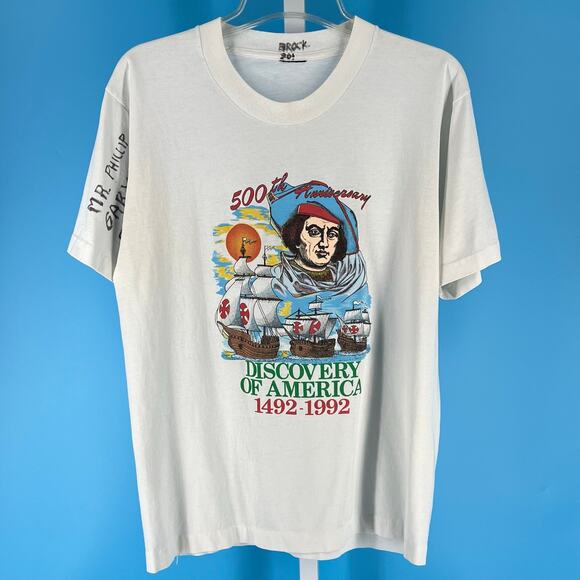 90s Christopher Columbus 500th anniversary America tshirt 1990s vintage - Picture 1 of 6